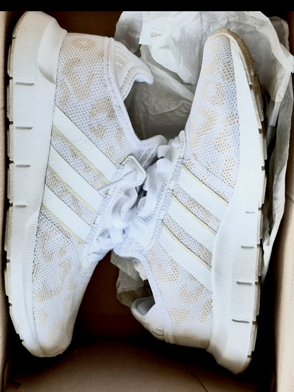 adidas Women’s White Knit Sneakers with Cream Accents